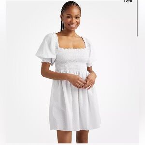 Hill House The Athena Nap Dress Tuckernuck Size XS White Swiss Dot Puff Sleeves